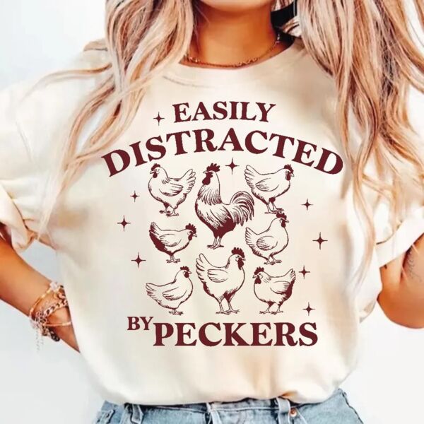 Easily Distracted by Peckers Funny Retro T-Shirt Thumbnail